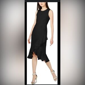 Calvin Klein Black Asymmetrical Midi Sheath Ruffle dress